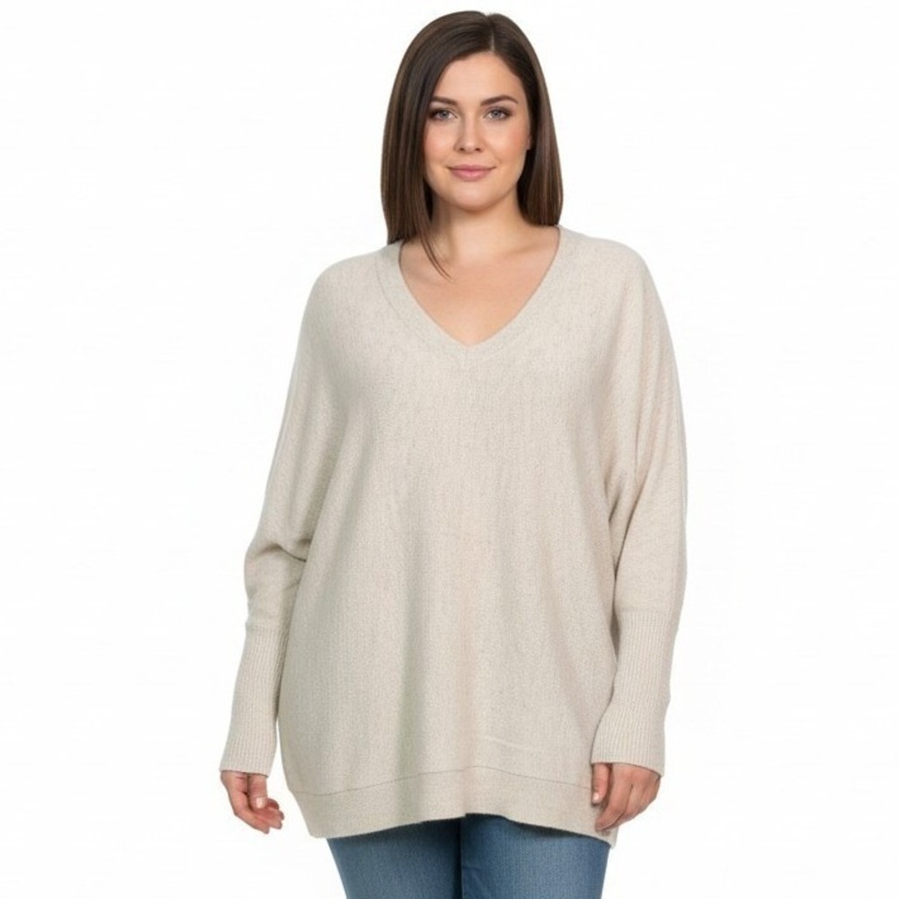 Garnet Hill 100% Cashmere Sweater Dolman Top Oatmeal Beige Cozy Layering Large